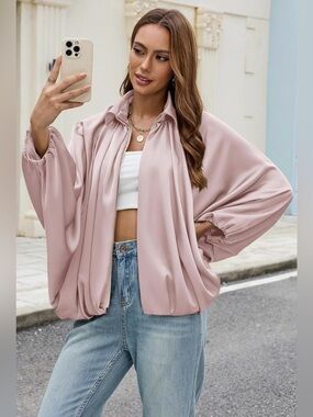 Egockal Pink Satin Zip Hoodie